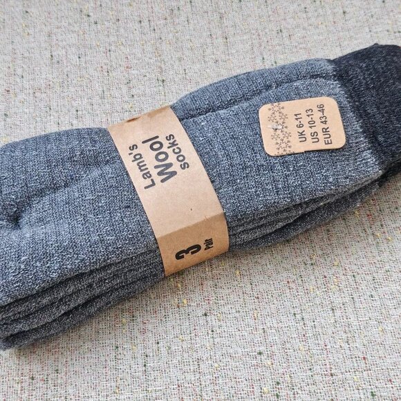 Lamb Wool Socks Gray Socks Set of 3 Socks Men Crew Socks New with tag Unbranded - Picture 8 of 10